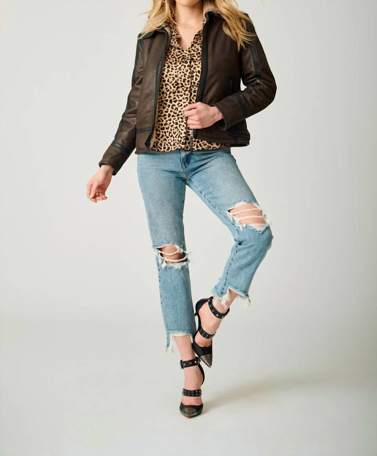 MAURITIUS Juneau Leather Jacket in dark brown - women's jacket