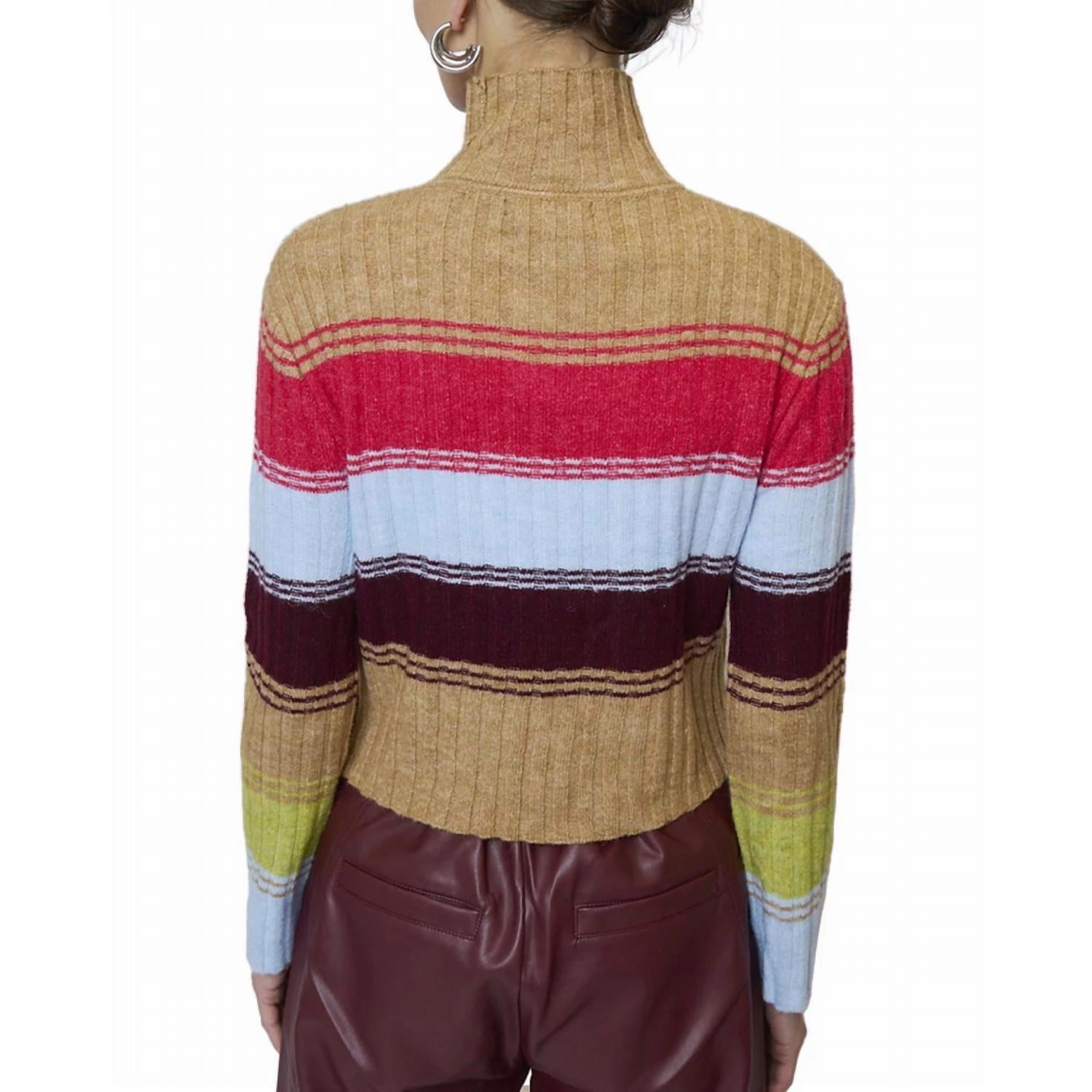 Central Park West Marley Ribbed Gradient Stripe T-neck Sweater in multi - women's sweater - alternate view