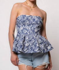 Storia - Strapless Corset Denim Peplum Top