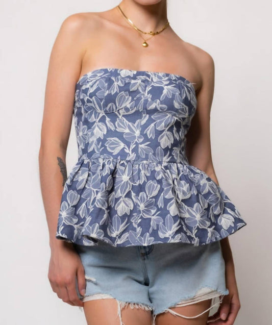 Storia - Strapless Corset Denim Peplum Top