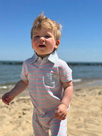 ME & HENRY Boy's Saltash Polo Romper in pink sky - kids' item - alternate view