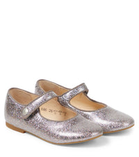 Pom d'Api Girl's Daisy Glitter Lisse Mary Jane Shoe in multi silver - kids' shoe