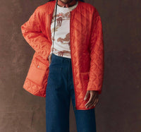 THE GREAT. Reversible Quilted Liner Parka Jacket in army hot orange - women's jacket - view 4