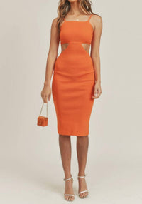 Mable - Spaghetti strap knit bodycon midi dress with side and back cut