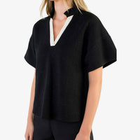 THML Contrast Trim V-Neck Top in black - women's t-shirt - view 5