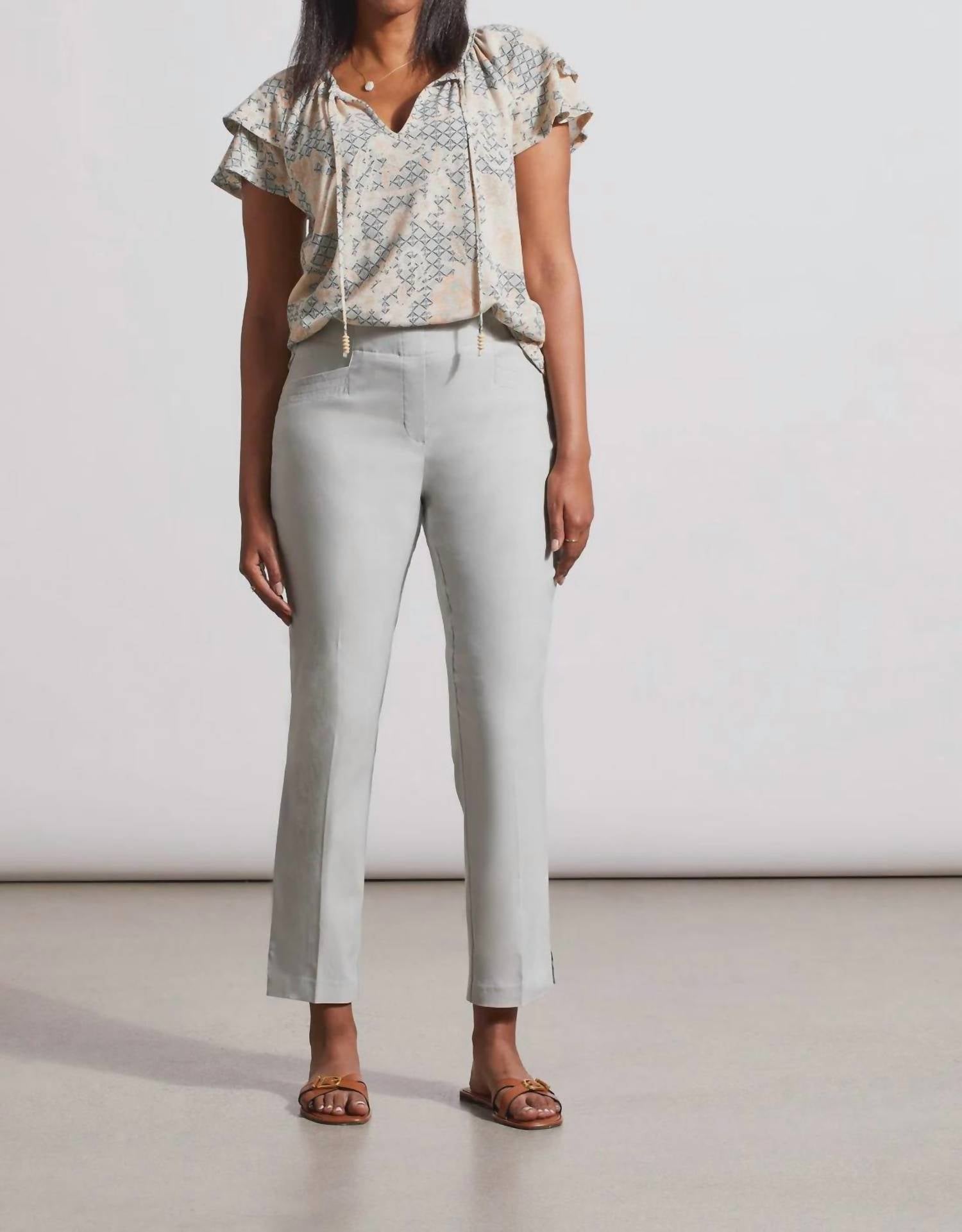 TRIBAL Flatten It Pull On Ankle Pants in smoke - women's pants - detail view
