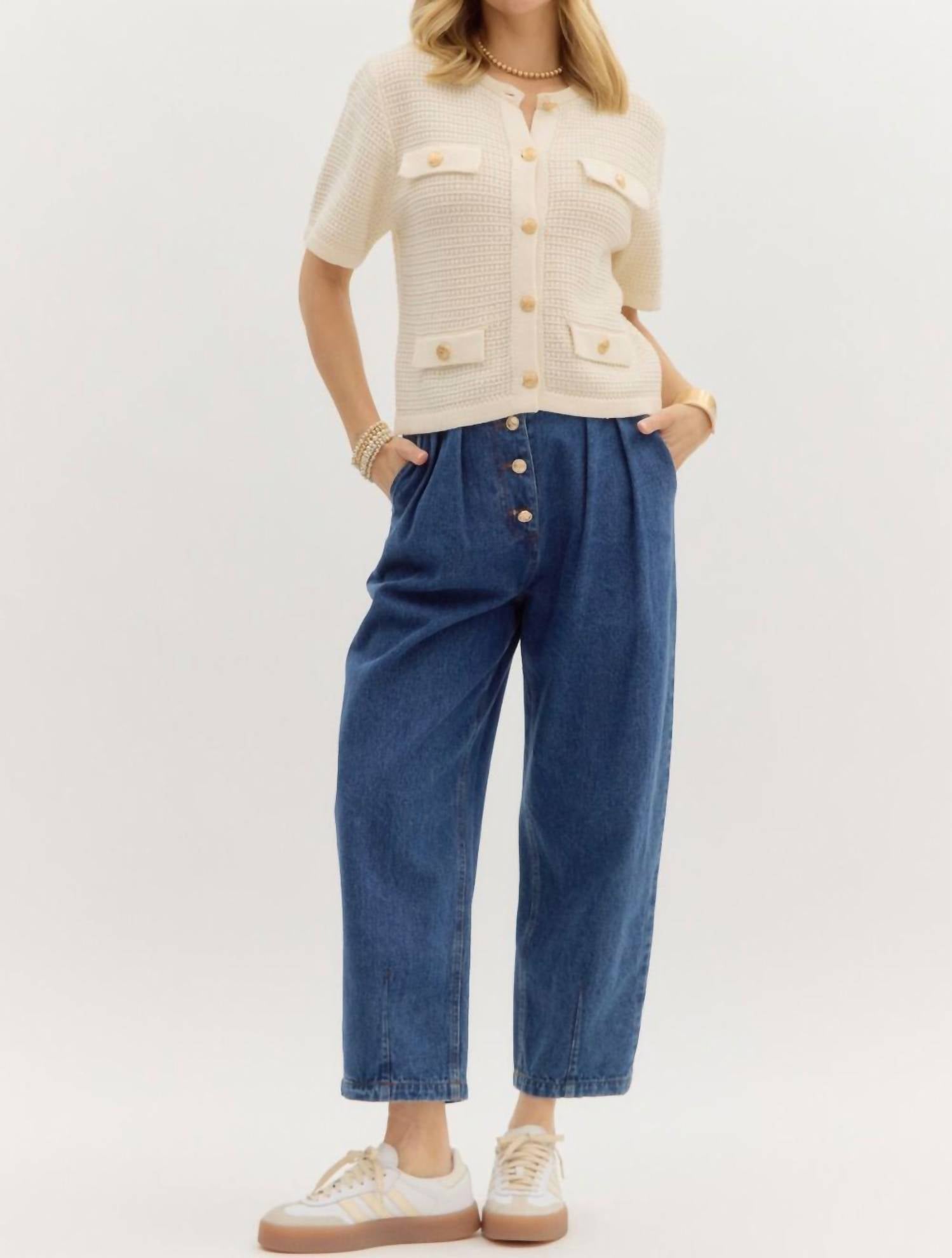 Entro - Short Button Accented Sweater Top