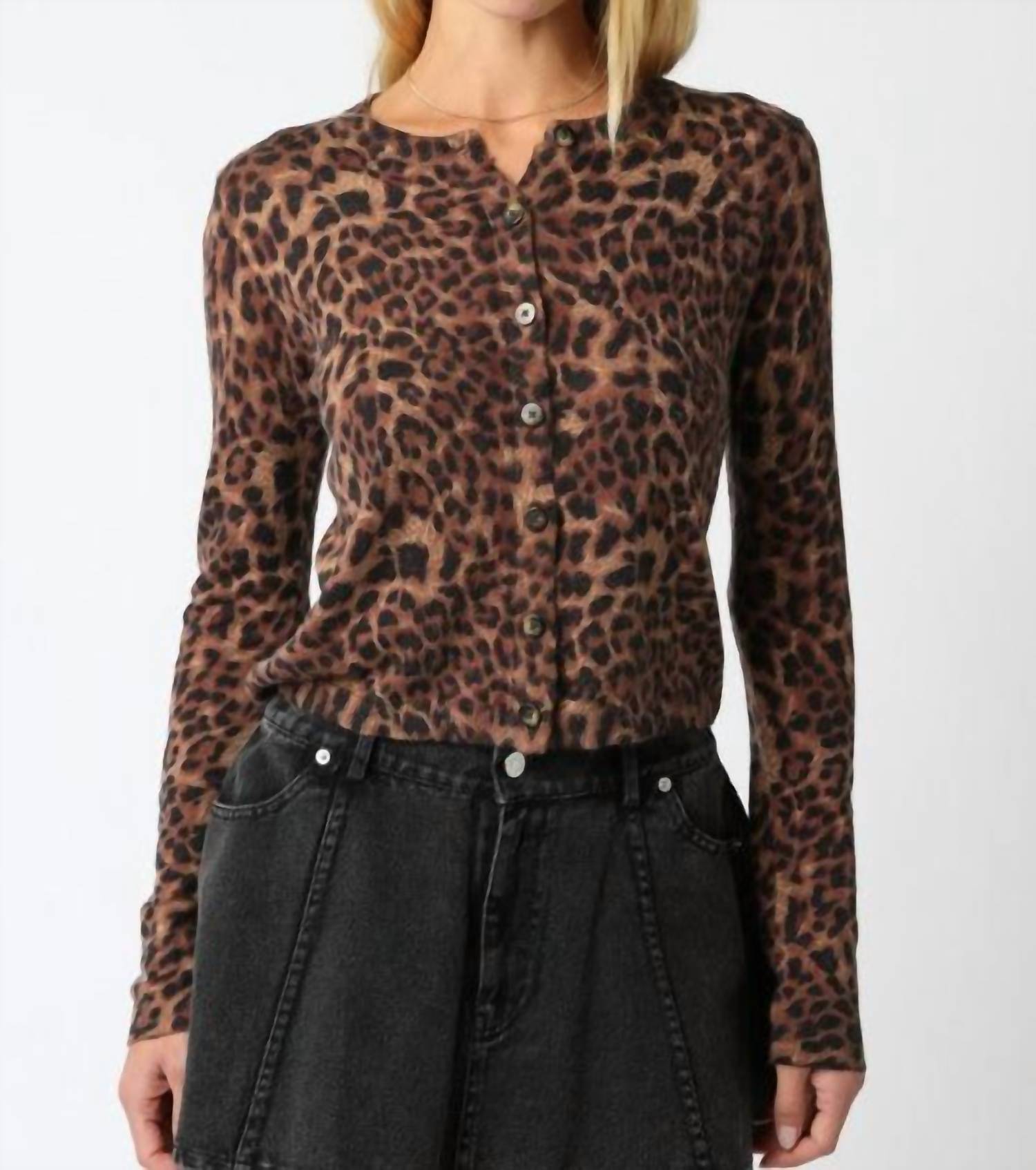 Olivaceous - Knit Buttoned Long Sleeve Top