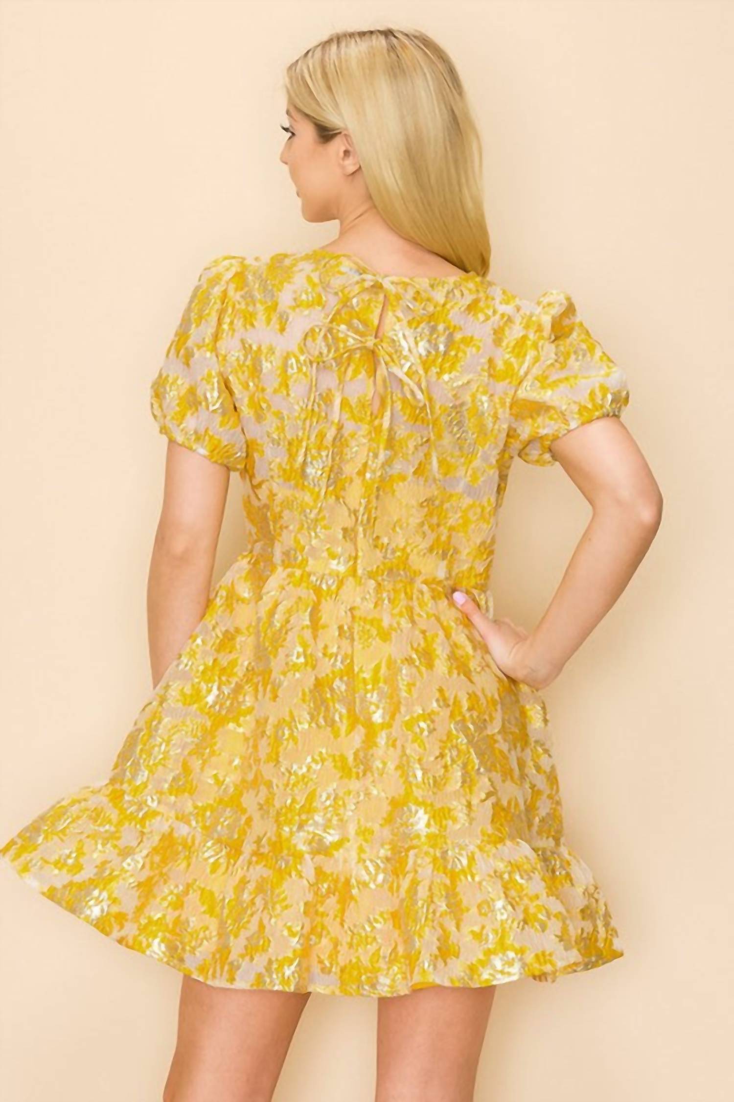 Ina Fashion - Jacquard Puff Sleeve Mini Dress