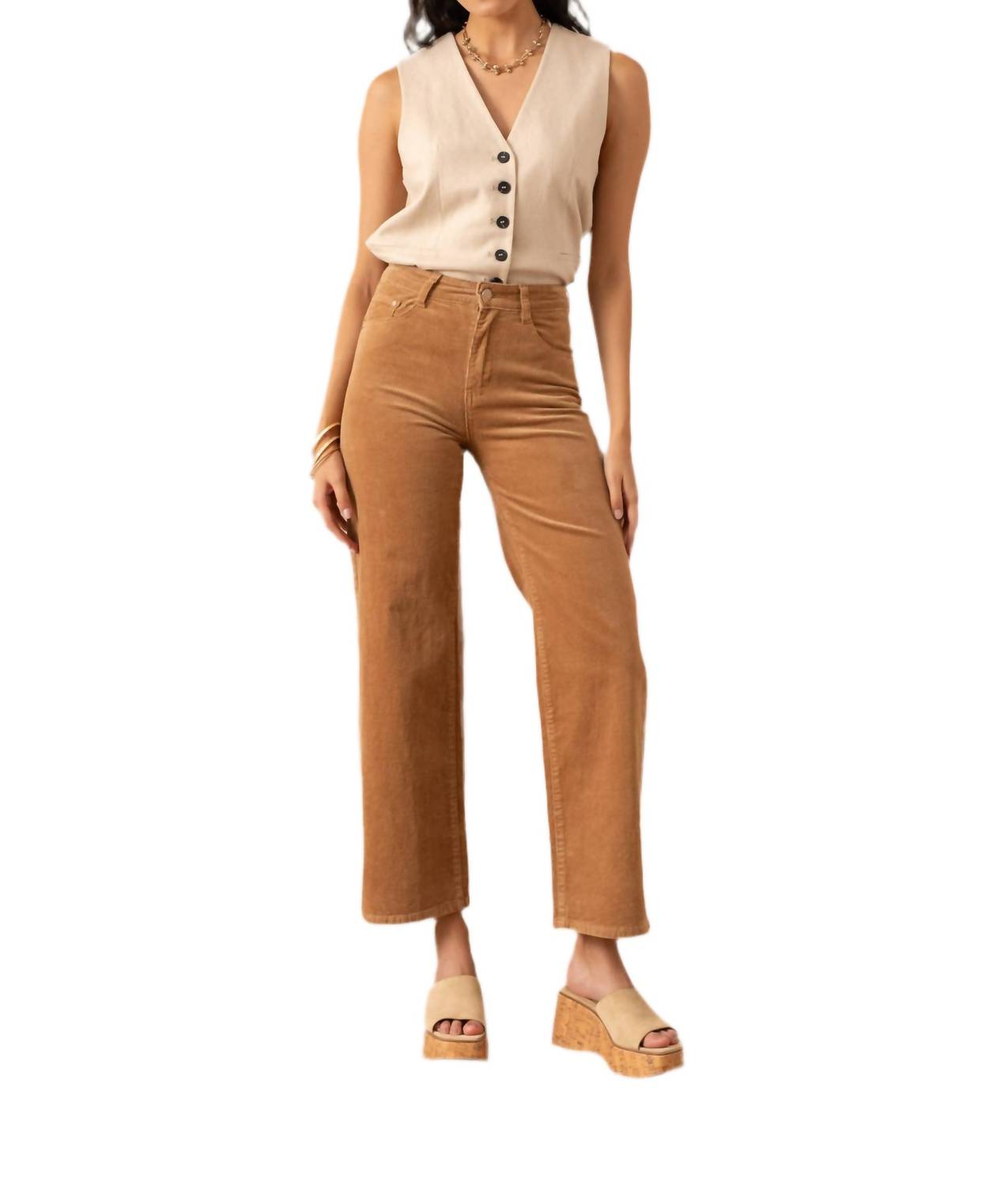 Vivid - Corduroy Wide Leg Crop Jeans