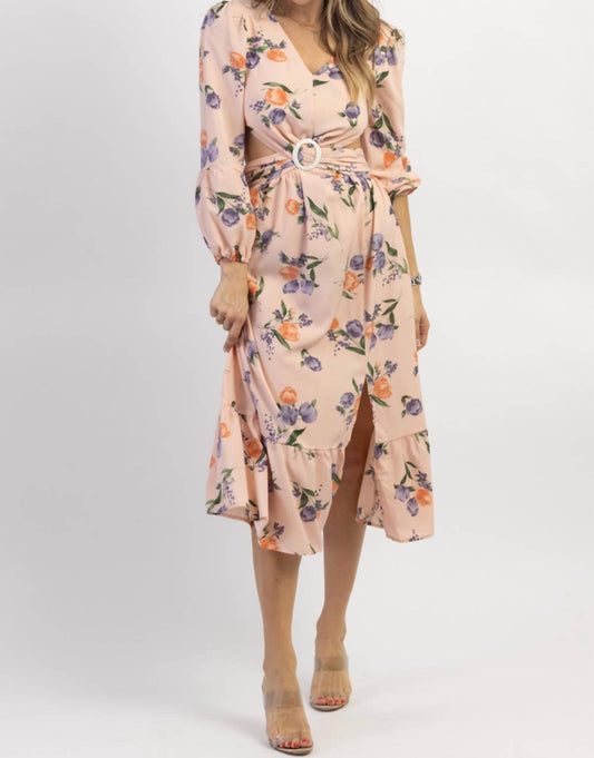 FLORAL BUCKLE MIDI DRESS
