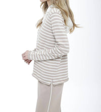 Incashmere - Long Sleeve Striped Lace Up Hooded Pullover