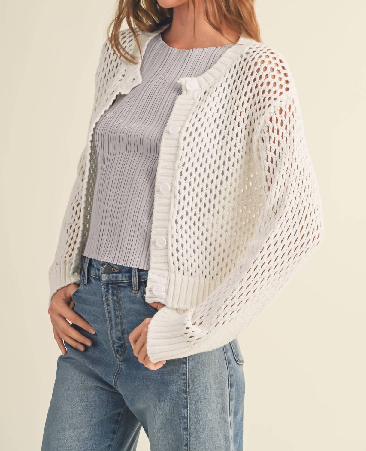 Miou Muse - Crochet Knitted Button Down Cardigan
