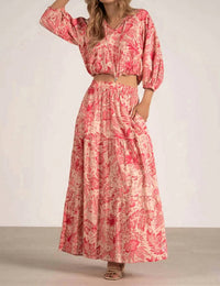 Elan - Ibiza Voile Leaf Print Maxi Skirt