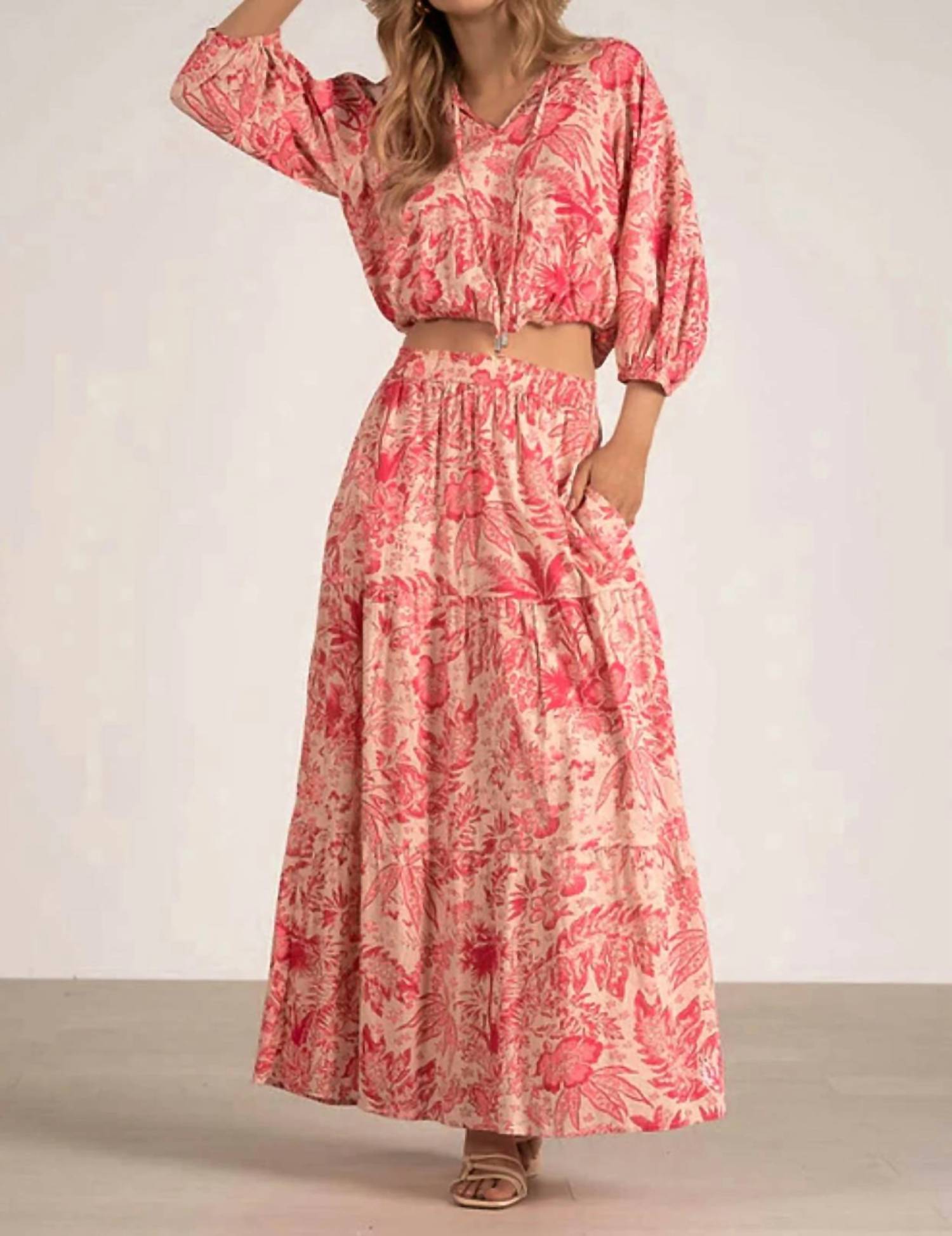 Elan - Ibiza Voile Leaf Print Maxi Skirt