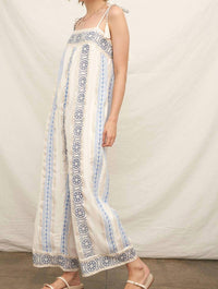 En Creme - Embroidered Jumpsuit With Tassel Shoulder Ties And Lurex Det