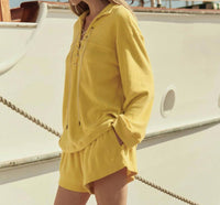 The Great. - Micro Terry Lace Up Tunic Top