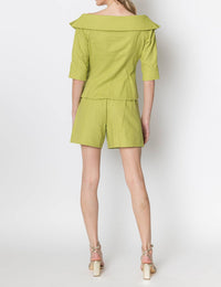 ZETAYE Celeste Linen Cotton Blazer in green - women's jacket - detail view