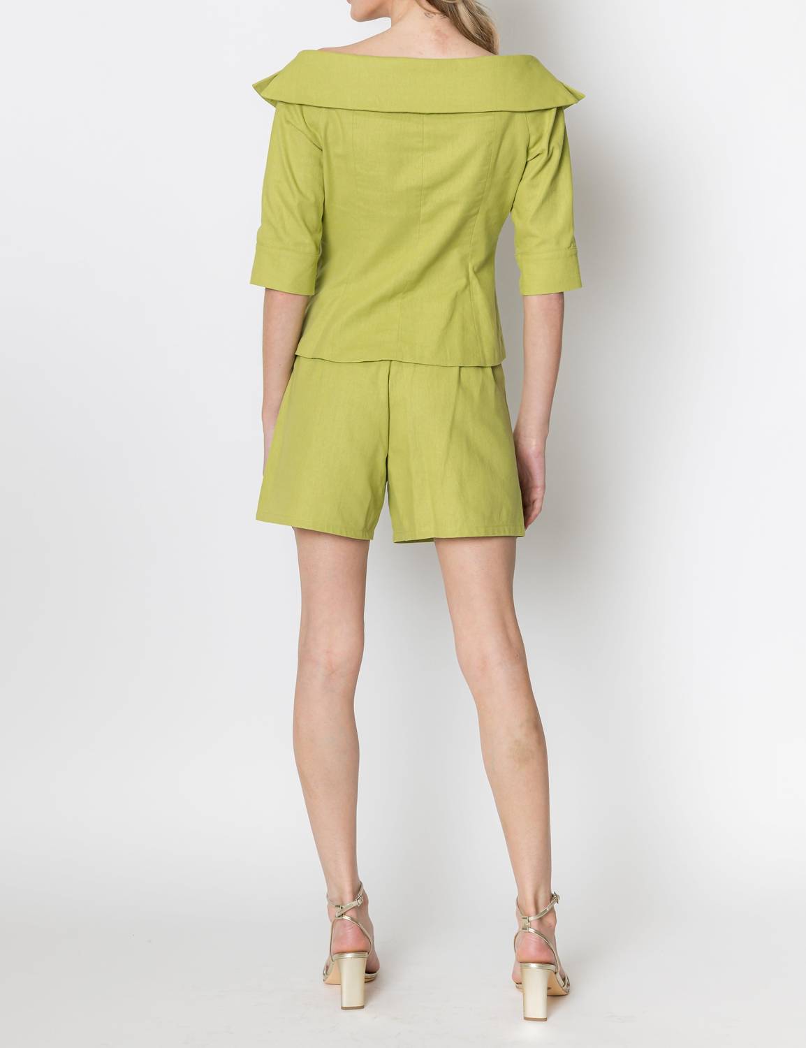 ZETAYE Celeste Linen Cotton Blazer in green - women's jacket - detail view