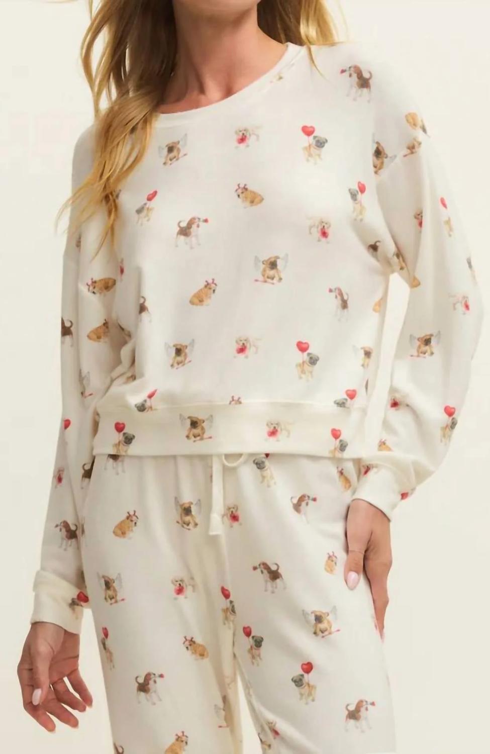 Z Supply Bisous Love Pup Long Sleeve Top in vanilla ice - women's long sleeve top