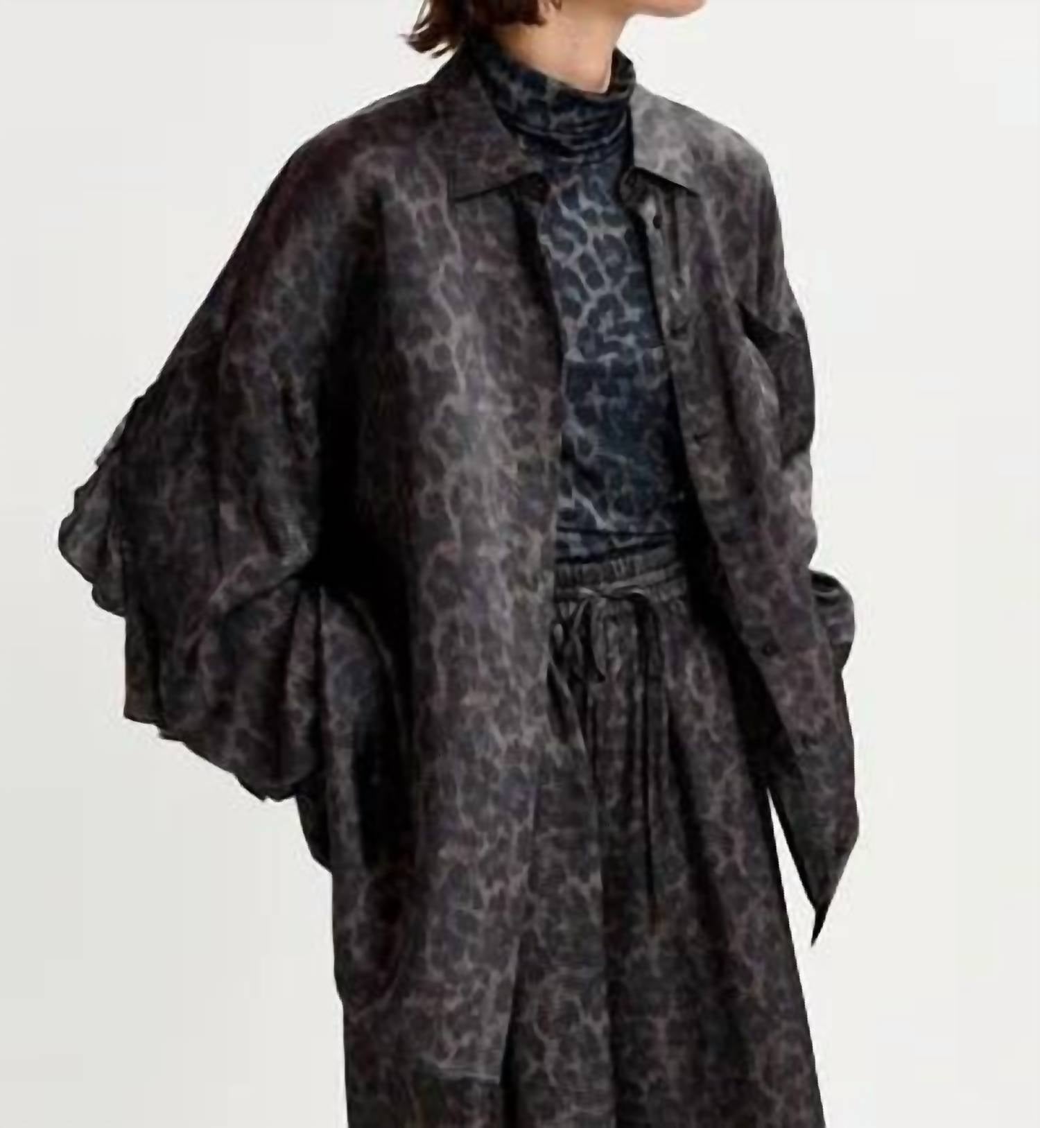 ESSENTIEL ANTWERP Ilorin Oversized Ruffle Shirt in black - women's shirt - detail view