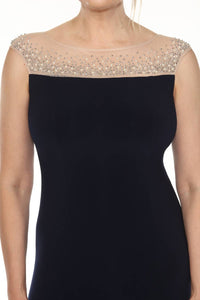 Joseph Ribkoff - Embellished Mesh Yoke Maxi Evening Dress