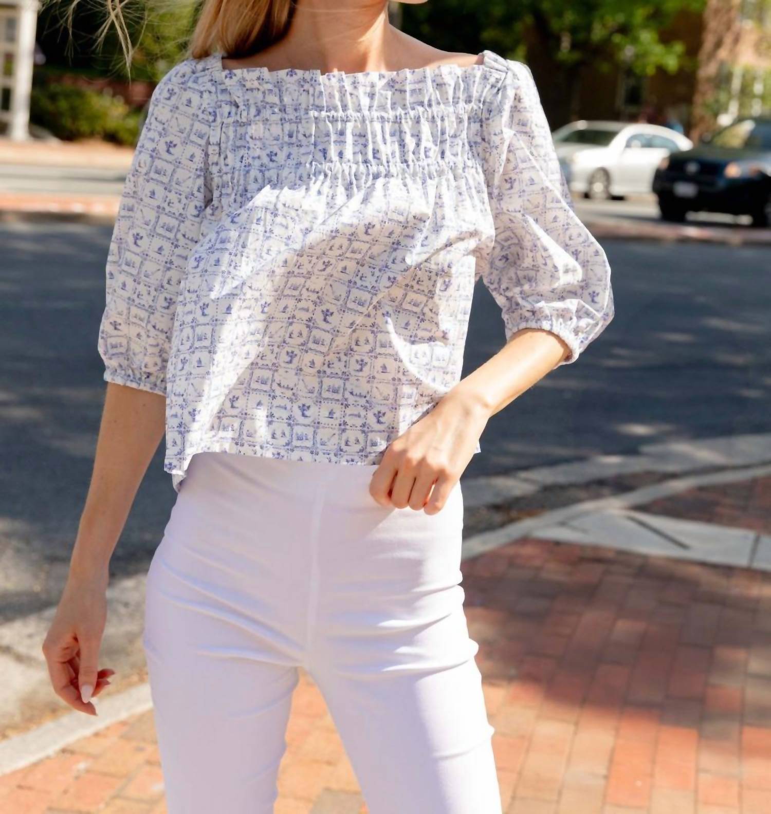 SARA CAMPBELL Felicity Square Neck Blouse in liberty blue soiree - women's blouse - view 5