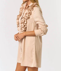 lalavon Satin Ruffle Detail Button Down Shirt Dress in champagne - women's dress - alternate view