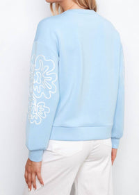 CHARLIE B Scuba Long Sleeve Top With Soutache Detail in blue lily of the valley - women's long sleeve top - detail view