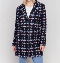 CHARLIE B Straight Cut Plaid Boucle Coat in pastel - women's jacket