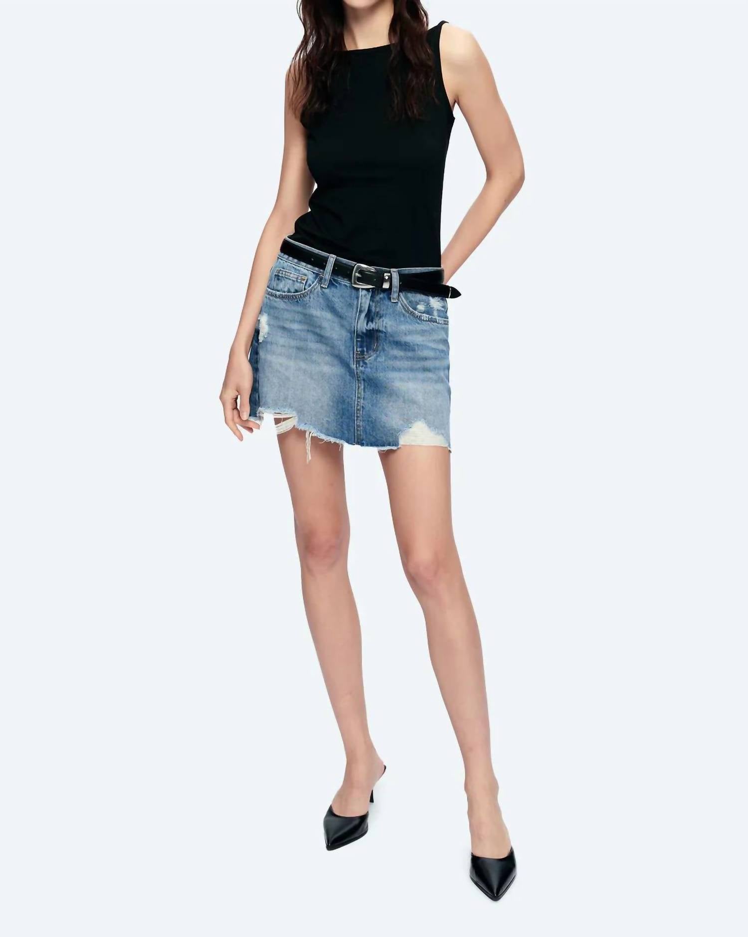 Bayeas - Anna Distressed Mini Denim Skirt