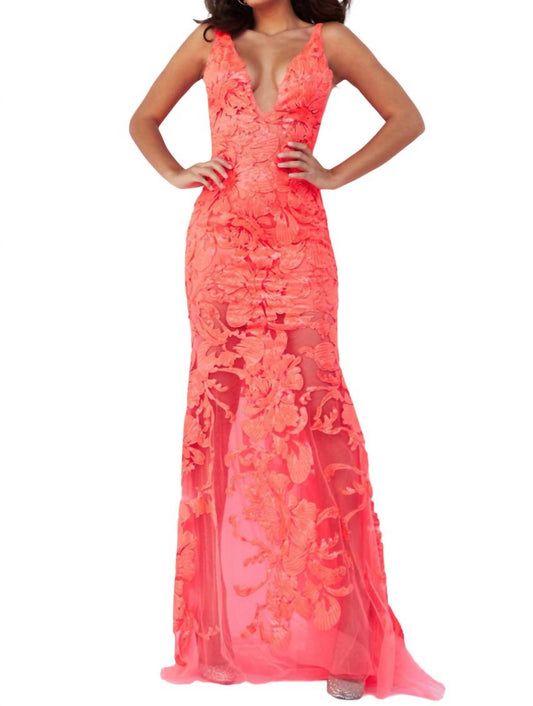 Jovani - Floral Sequin Prom Dress