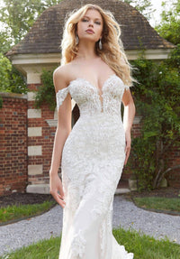 Morilee - Frosted Alencon Lace Off The Shoulder Sleeves