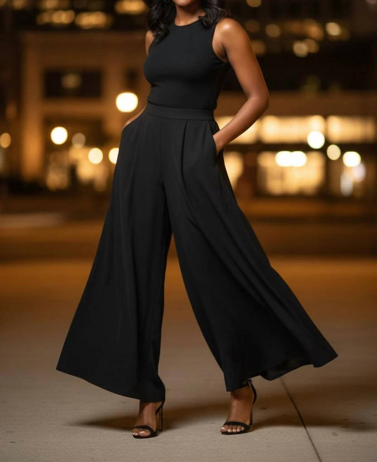 Ee:Some - Solid Wide Leg Pants