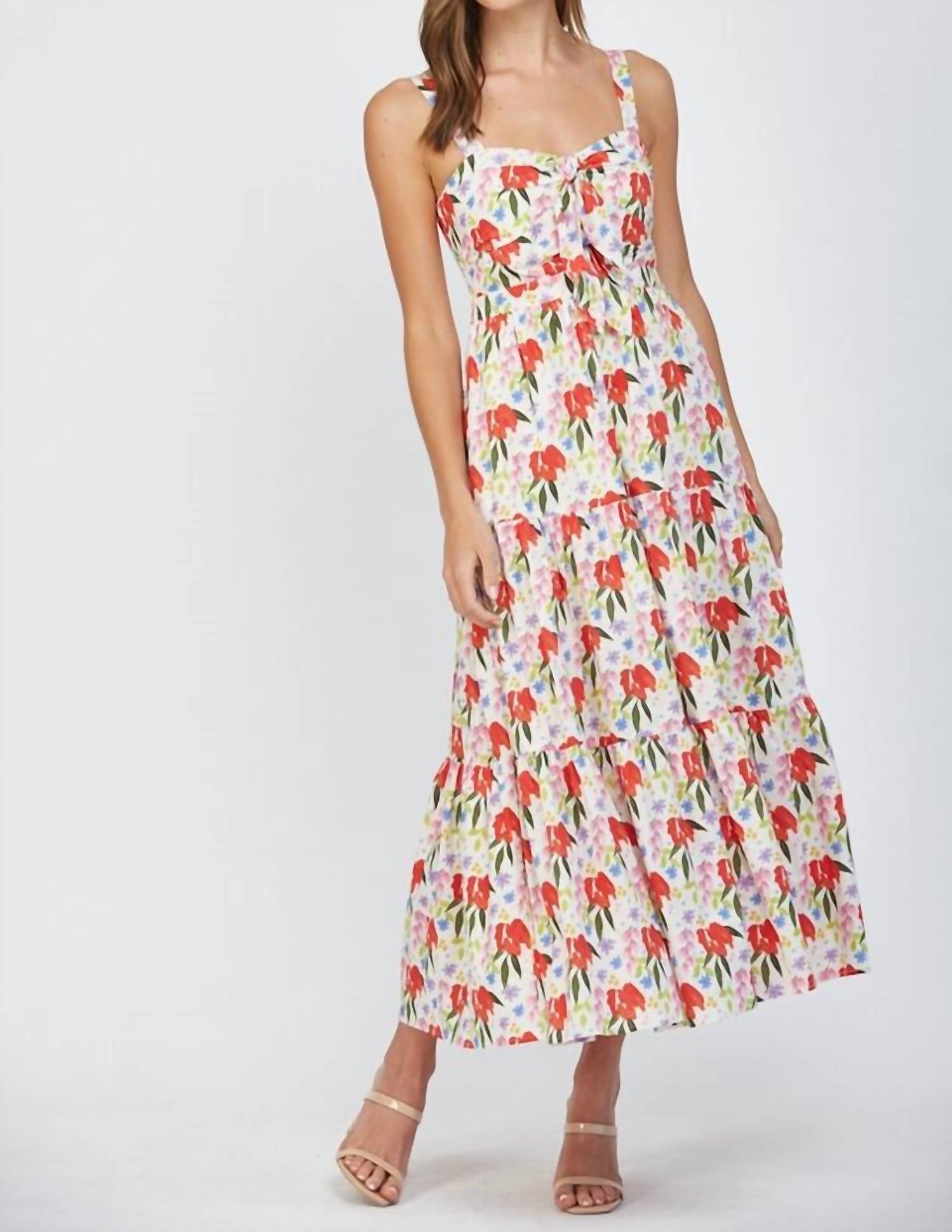 Fate - Adjustable Strap Cut Out Tie Front Maxi Dress