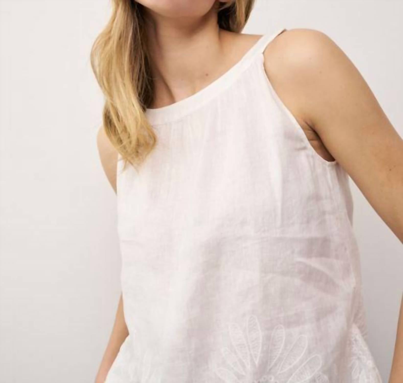 0039 Italy Josi Fancy Linen Sleeveless Top in white - women's blouse - view 4