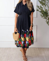 Jodifl - Floral Border Solid Midi Dress