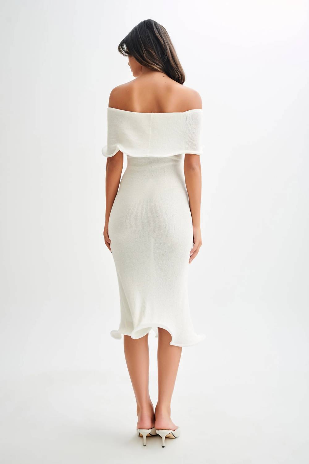 Blue Blush - Off Shoulder Knit Midi Dress