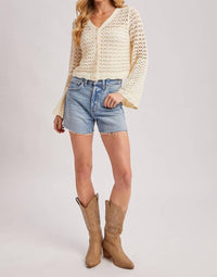 Bluivy - Button Down Open Knit Crochet Cardigan