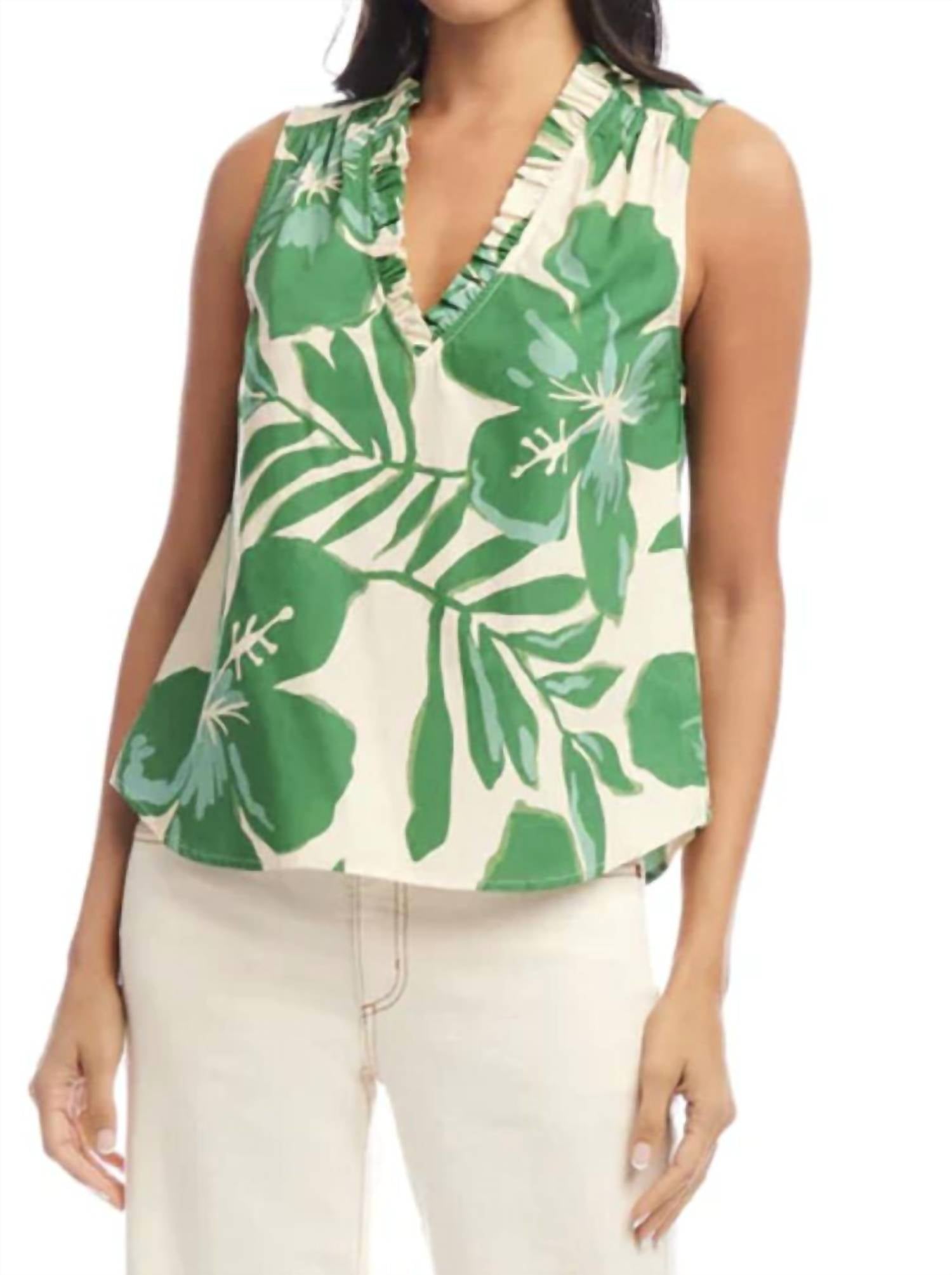 Karen Kane - Printed Sleeveless Ruffle Trim Top