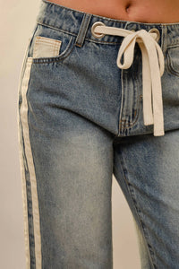 Blue B - Contrast Panel And Pocket Wide Leg Denim Jeans