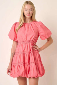 Mittoshop - Balloon Sleeve Bubble Hem Mini Dress