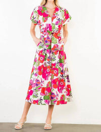 Thml - Short Sleeve Floral Midi Dress