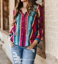 Lucky & Blessed - Pearl Snap Embroidered Western Top