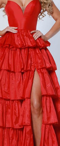 Johnathan Kayne Sweetheart Thigh High Slit Gown in cherry - women's dress - detail view