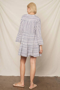En Creme - 3/4 Sleeve Striped Tiered Mini Dress