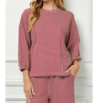 See And Be Seen - Striped Knit Top With Balloon Sleeves