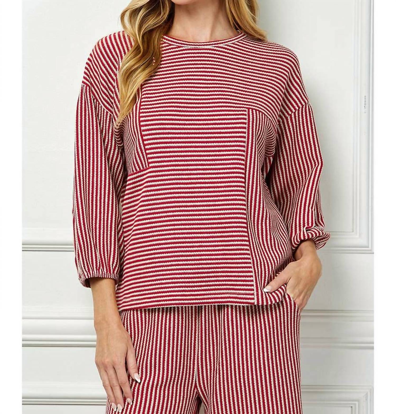 See And Be Seen - Striped Knit Top With Balloon Sleeves