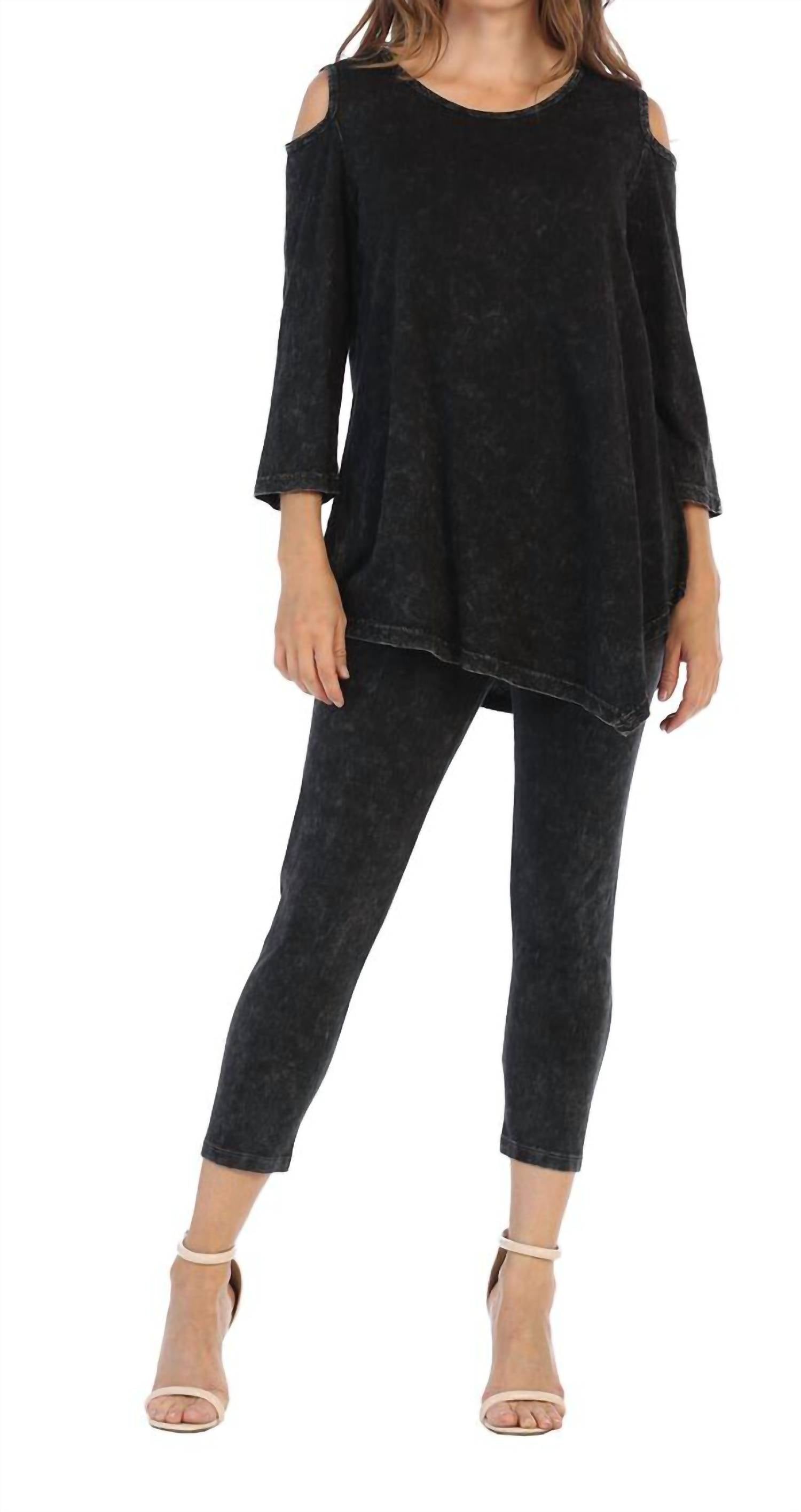 Jess & Jane - Women's Mineral Washed Cotton Cold Shoulder Top