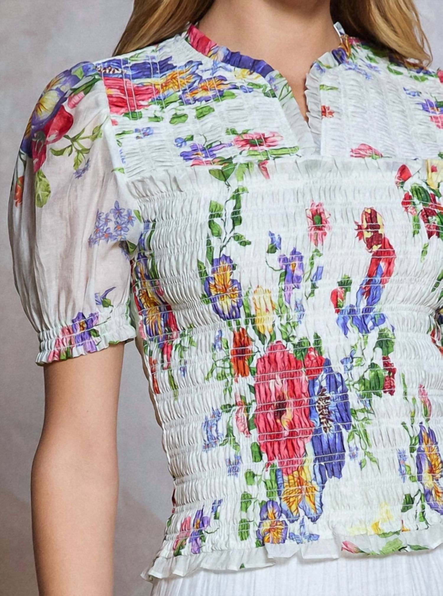 Current Air - Floral Print Split Neck Top